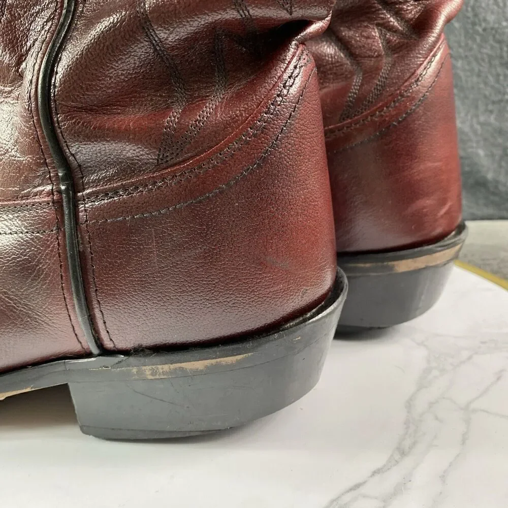 Old West Burgundy Wine Leather Cowboy Boots Men’s Size 10.5 SCM7013 Embroidered